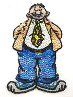 Cartoon Man with Jeans and Tie Multi-Color Sequins and Beads 7.25