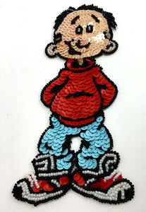 Cartoon Kid with Tennis Shoes and Red Shirt Multi-Color Sequins and Beads 7" x 2.75"