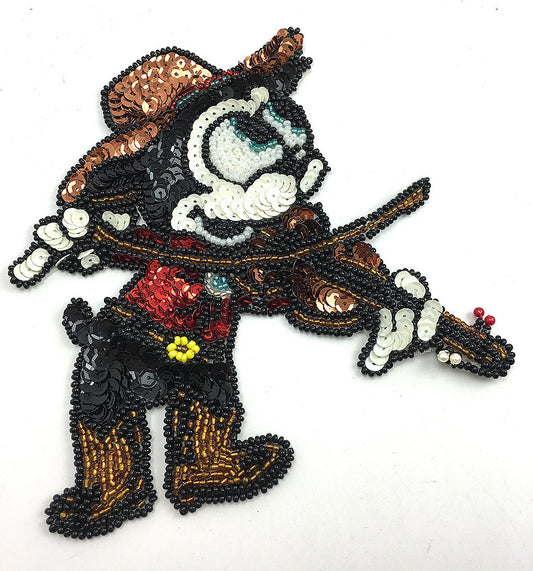 Vintage Cartoon Mouse Character Playing Violin Fiddle with Multi-Color Sequins and Beads 6" x 6"