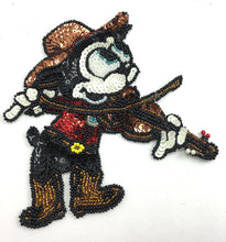 Load image into Gallery viewer, Vintage Cartoon Mouse Character Playing Violin Fiddle with Multi-Color Sequins and Beads 6&quot; x 6&quot;