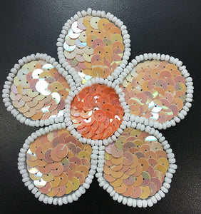 Flower with Beige Sequins and White Beads 3.75"