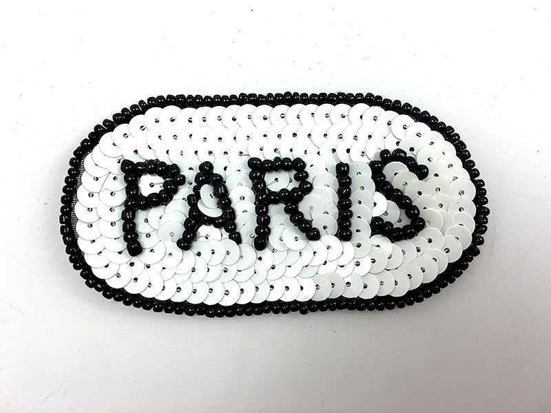 Paris Patch with Black and White Sequins and Beads 3.25" x 1.75"