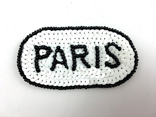Parche "París" con Lentejuelas Blancas y Cuentas Negras 3.25" x 1.75"
