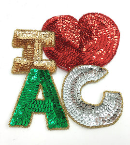 I Heart Love Atlantic City Word Multi-Color Sequins and Beads, Two Sizes 4" x 3.75" or 6.25" x 6.75"