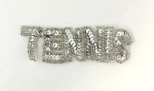 Tennis Word with Silver Sequins and Beads 4.25" x 1.25"