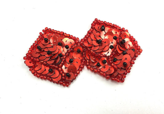 Red Sequin Dice with Black and Red Beads 2.5" x 1.5"