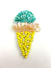 Load image into Gallery viewer, Ice Cream Cone Mint, Iridescent, Beige and Yellow Sequin Beaded, Sizes 2&quot; x 1&quot;