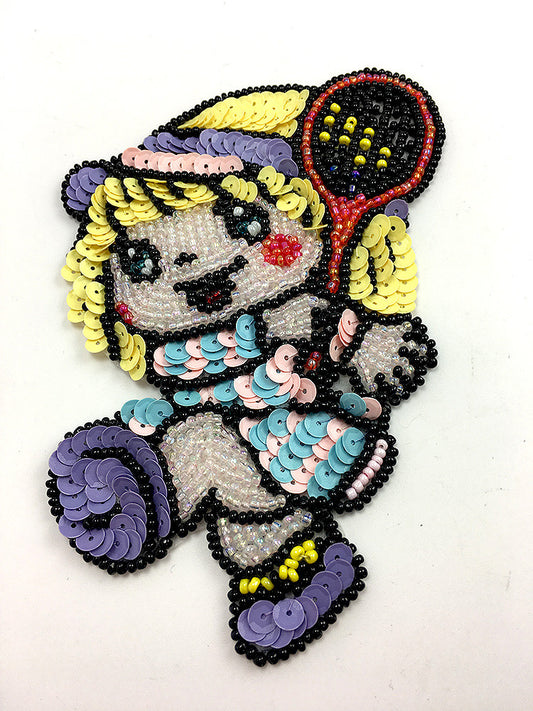 Tennis Girl, Multi-Color Sequin Beaded 5.5" x 3.5"