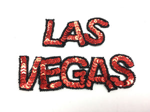 Las Vegas Two Piece Word with Red Sequins and Black Beads, Sizes 6.5"/3.5" x 1.5" or 4"/2" x 1"