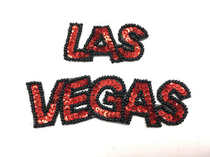 Las Vegas Two Piece Word with Red Sequins and Black Beads, Sizes 6.5"/3.5" x 1.5" or 4"/2" x 1"