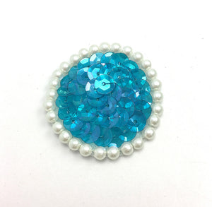 Choice of Color Turquoise Dot Sequin and Pearls 1.5"