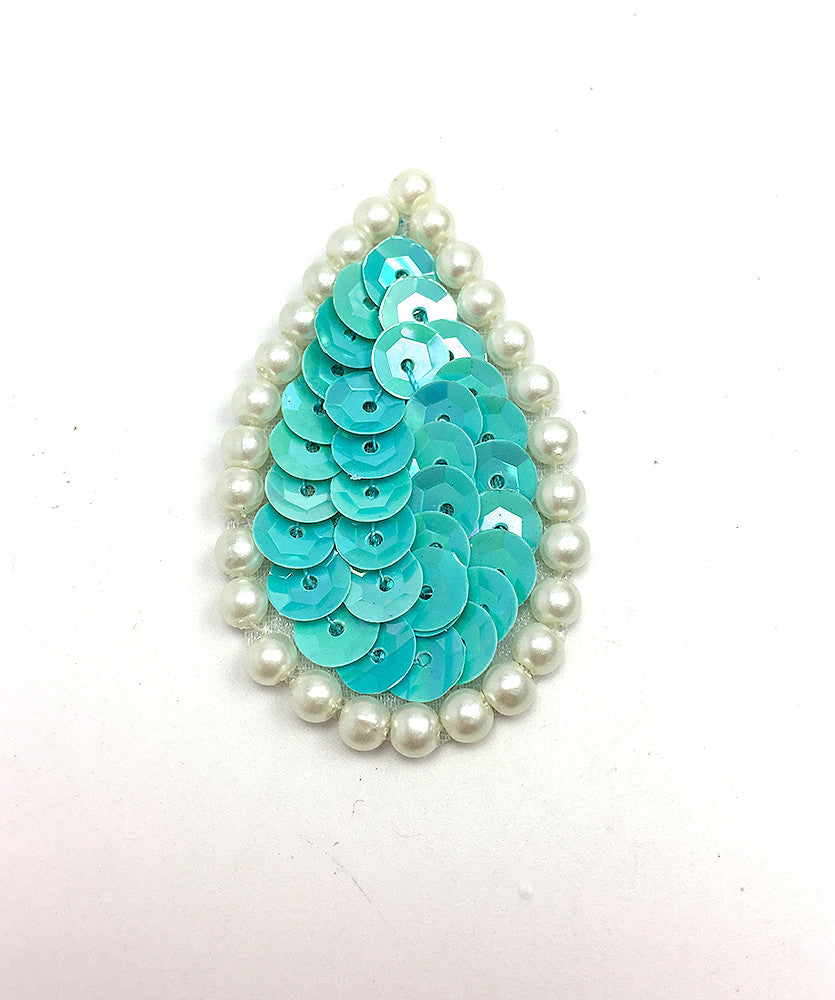 Designer Teardrops with Choice of Color Sequins and White Pearl Beads 1.75"