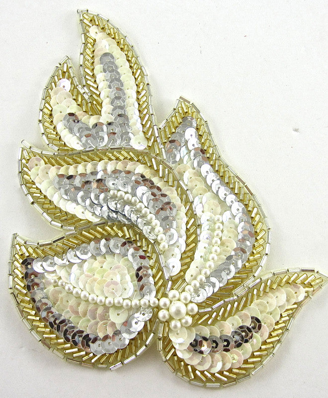 Leafy Motif with Gold/Silver/White Sequins and Beads 6