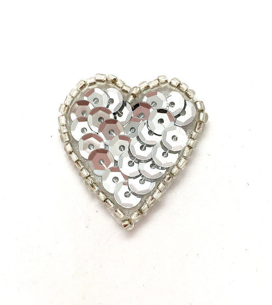 Heart with Silver Sequins and Beads 1"