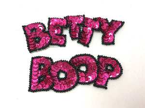 Vintage Cartoon Diva Name in Colors Red, Fuchsia or Purple Sequins Black Beads 3.5" x 1" and 3" x 1"