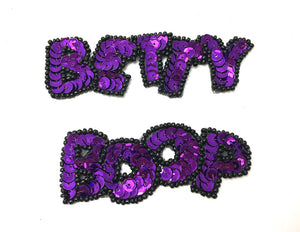 Vintage Cartoon Diva Name in Colors Red, Fuchsia or Purple Sequins Black Beads 3.5" x 1" and 3" x 1"