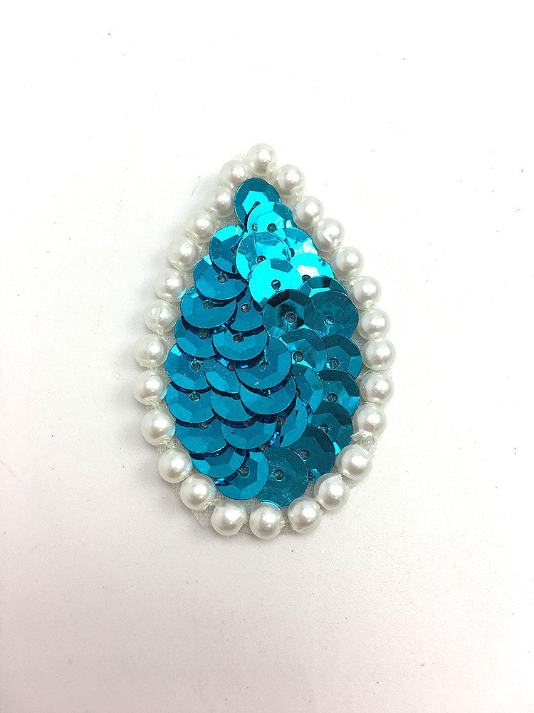 Designer Teardrops with Choice of Color Sequins and White Pearl Beads 1.75"