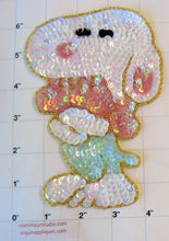 Load image into Gallery viewer, Snoppy with Pastel Sequins and Gold Beads 6&quot; x 4&quot;