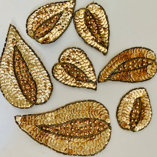 Leaf Set of Gold and Black Sequins and Beads Sizes vary 3" to 5"