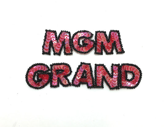 MGM Grand Word Casino with Salmon Sequins and Black Beads 4.5" x 1"