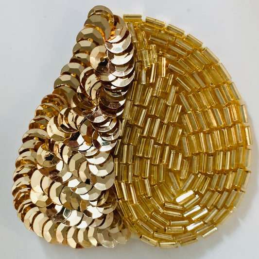 Leaf Double Appliqué with Gold Sequins and Beads 2.5" x 2.25"