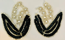 Load image into Gallery viewer, Flower Pair with Black Sequins Silver Beads and Rhinestones 2.5&quot; x 3.5&quot;
