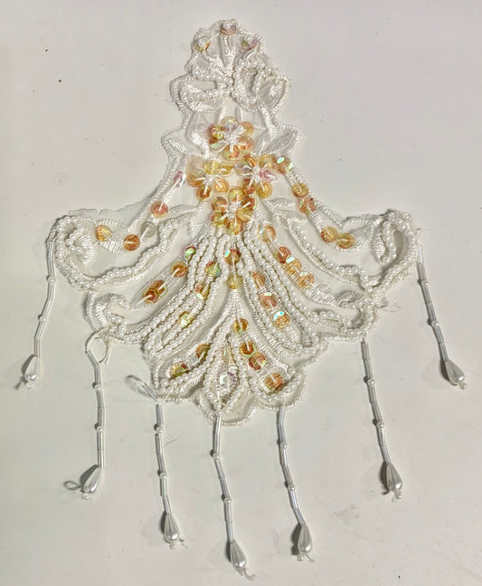 Epaulet with Peach Embroidered Flowers Sequins and Pearls 8" x 5.5"