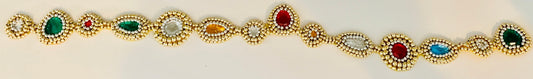 Designer Motif Gold and Silver Beads and Multi-Colored Gems 16" strand