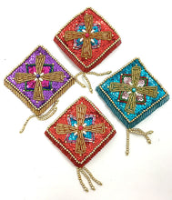 Load image into Gallery viewer, Designer Motif Assortment Purple, Turquoise Red Sequins with Gold Beads, 5&quot; x 3.5&quot; ea.