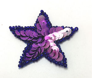 Star with Light Purple Sequins and Dark Blue Beads 1.75"