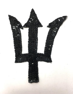 Maserati Auto Emblem with Black Sequins and Beads 6" x 5"