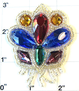 Designer Motif Crest Epaulet with Multi-Colored Gems 3" x 2.5"