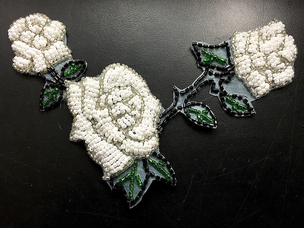 Roses with Triple White Beads, Silver Black and Green Beads 6