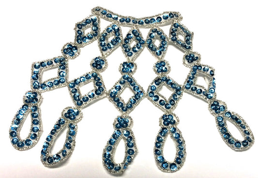 Designer Motif Neck Line with Turquoise Sequins Silver Beads 7" x 8"