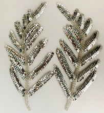 Load image into Gallery viewer, Designer Pair Leaf with Silver Sequins and Beads 9&quot; X 2&quot;
