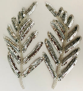 Designer Pair Leaf with Silver Sequins and Beads 9" X 2"
