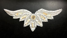 Load image into Gallery viewer, Designer Motif Wing with Beige Sequins, White Beads and Center Rhinestone 7.5&quot; x 2.25&quot;