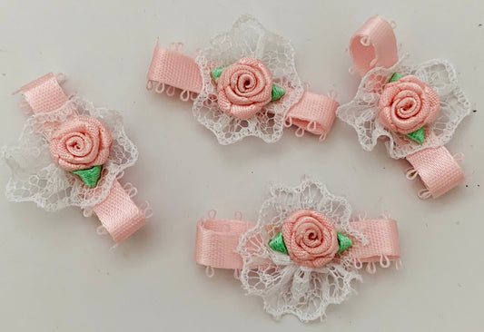 Flower set of 5 satin and lace 1"