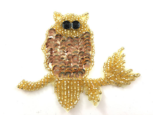 Gold Owl on Gold Branch 2.5" x 3"