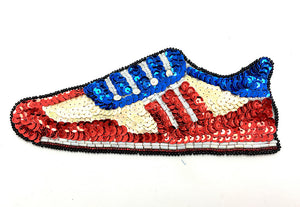 Shoe Red White Blue Beige Black Sequins and Beads 7" x 3"