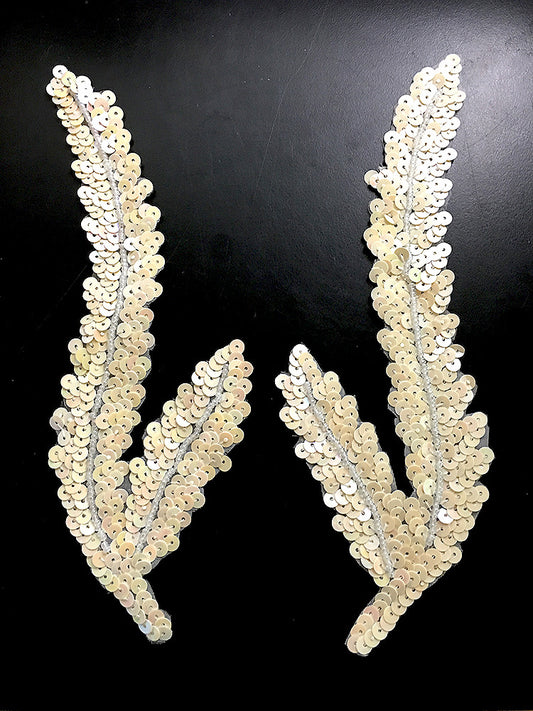 Seaweed Leaf with Cream Sequins and Beads 8.3" x 3"