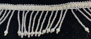 Trim Fringe with Iridescent Beads and White Pearls 1.5" Wide Sold by the Yard