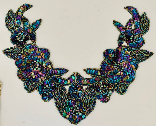 Flower Neckline with Moonlight Sequins and Beads 7" x 9.5"