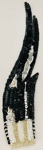 Flame Large Black Pair with Sequins and Beads Silver Beaded 12" x 3"