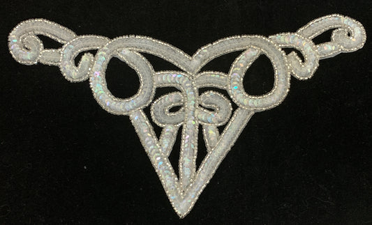 Designer Motif Neckline with Iridescent Sequins and Silver Beads 10.5" x 5"