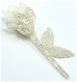 Flower with Iridescent Beads and Sequins 2" x 3.5"