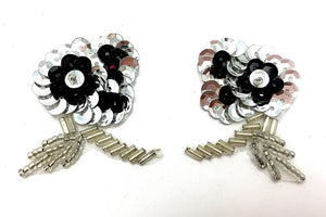 Flower Pair with Gold or Black and Silver Sequins and Beads Two Variants 2" x 1.5"