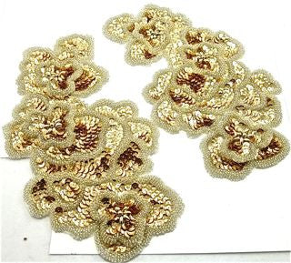 Flower Pair with Gold Sequins and Silver Beads 5.5" x 10"