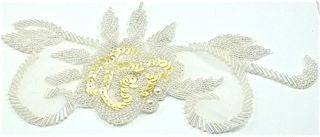 Flower Motif with Creamy Iridescent Sequins 8" x 4"