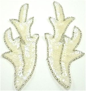 Leaf Iridescent Sequins with Silver Beads 7" x 3"